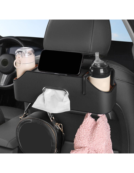 Organizador de Asiento de Auto QKDS con 2 Portavasos Negro Organizador de Asiento de Auto QKDS con 2 Portavasos Negro