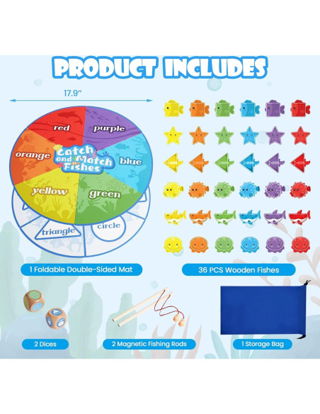 Juego de Pesca Montessori Gserin de Madera 36 Piezas 3+ Años Juego de Pesca Montessori Gserin de Madera 36 Piezas 3+ Años