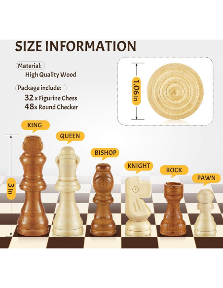 Juego de Ajedrez y Damas de Madera 80 Piezas Sumind Juego de Ajedrez y Damas de Madera 80 Piezas Sumind