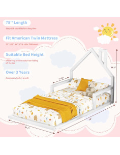 Cama Montessori Bellemave Twin Blanca con Cabecera Casa 2
