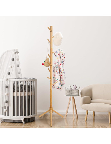 Perchero Infantil de Madera Haya Cozivolife 9 Ganchos Ajustable