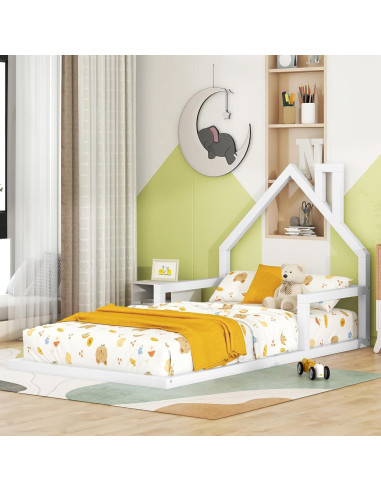 Cama Montessori Bellemave Twin Blanca con Cabecera Casa