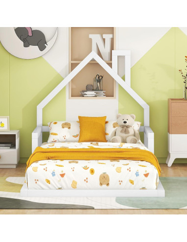 Cama Montessori Bellemave Twin Blanca con Cabecera Casa