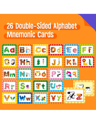 Tarjetas Mnemotécnicas de Alfabeto SpriteGru - 26 Letras Mayúsculas y Minúsculas