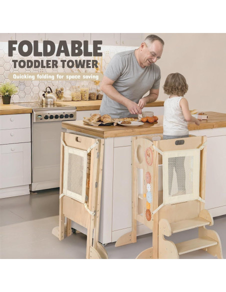 Torre Plegable Joyreal para Niños con 2 Escalones y Actividades Torre Plegable Joyreal para Niños con 2 Escalones y Actividades
