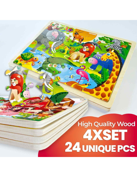 Rompecabezas de Madera QUOKKA 4 Set - 24 Piezas para Niños 3-8 Años Rompecabezas de Madera QUOKKA 4 Set - 24 Piezas para Niños 3-8 Años