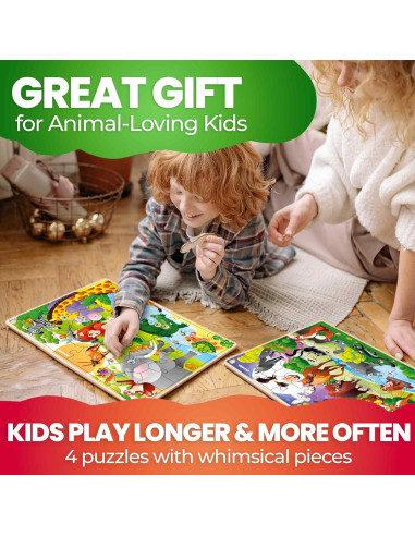 Rompecabezas de Madera QUOKKA 4 Set - 24 Piezas para Niños 3-8 Años