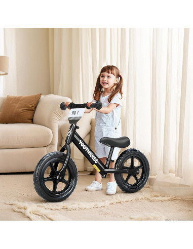 Bicicleta de Equilibrio Youthkkee 12" Negra para Niños 2-5 Años