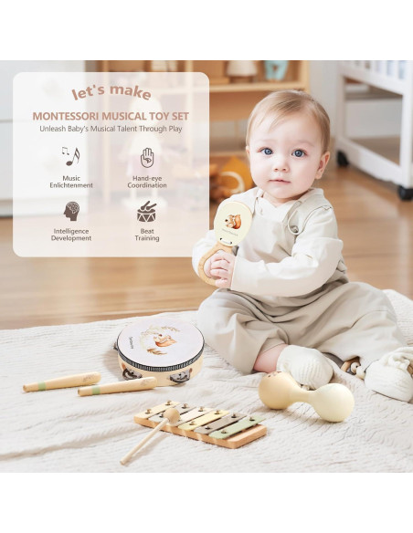 Juego de Instrumentos Musicales de Madera Montessori - Set 4 en 1 Juego de Instrumentos Musicales de Madera Montessori - Set 4 en 1