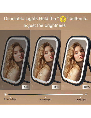 Espejo de Maquillaje LED Portátil YEKKOPT Negro 20.32x15.24cm