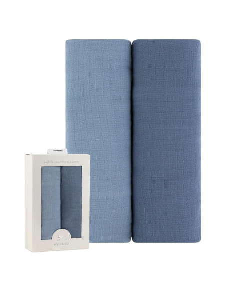 Ely's & Co. Manta de Muselina 2-Pack 100% Algodón Azul Ely's & Co. Manta de Muselina 2-Pack 100% Algodón Azul