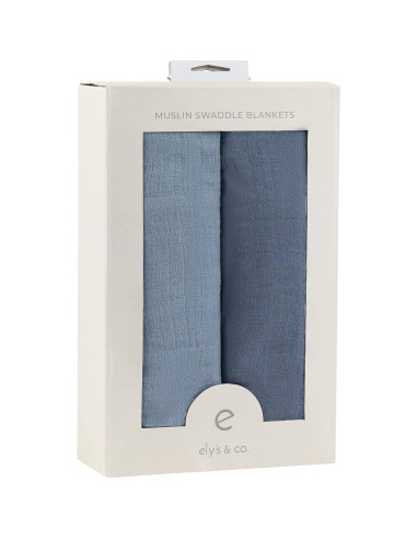 Ely's & Co. Manta de Muselina 2-Pack 100% Algodón Azul