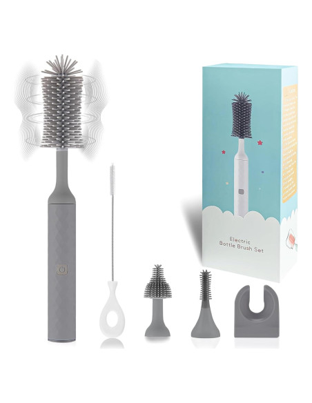 Limpiador Eléctrico de Botellas WHNL con 4 Cepillos Gris Limpiador Eléctrico de Botellas WHNL con 4 Cepillos Gris