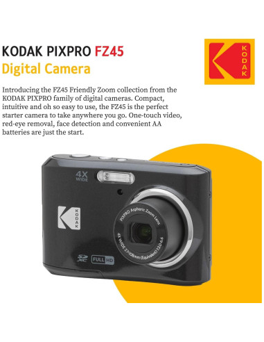 Cámara Digital Kodak PIXPRO FZ45 Negra 16MP Zoom 4x 2.7" LCD