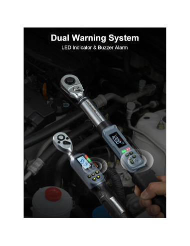Juego de Llave de Torque Digital GROWNEER 1/4" y 1/2" 1.5-200 Nm