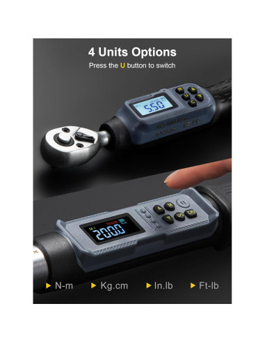 Juego de Llave de Torque Digital GROWNEER 1/4" y 1/2" 1.5-200 Nm