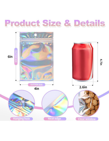 Bolsas Mylar Holográficas 4x6" 120Pcs NexLevVac Reutilizables