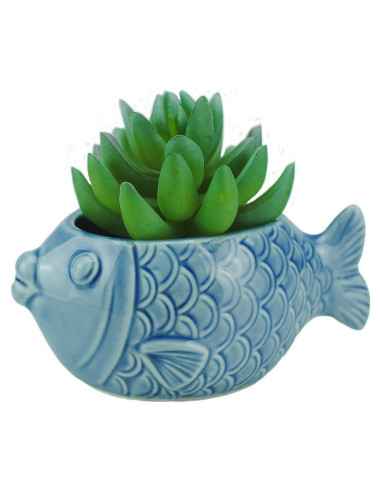 Maceta Cerámica VanEnjoy Concha Azul Océano 11 cm para Suculentas