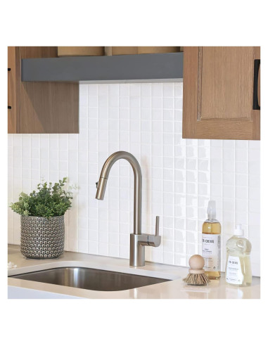 Alwayspon 10 Hojas Azulejos de Vinilo 3D Blancos 25.4x25.4cm