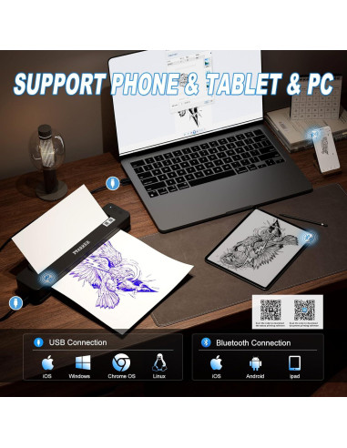 Impresora de Plantillas de Tatuaje HAWINK Inalámbrica 2500mAh