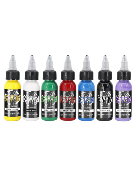 Juego de Tinta para Tatuajes KVM 7 Colores 887 ml Profesional Juego de Tinta para Tatuajes KVM 7 Colores 887 ml Profesional