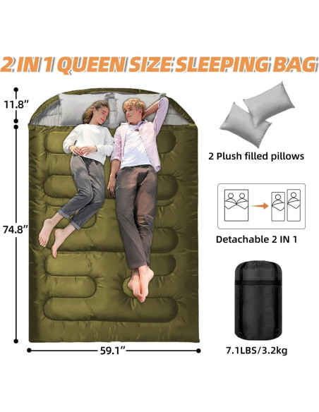 Saco de dormir doble Zenicham para 2 personas - 220x150 cm Saco de dormir doble Zenicham para 2 personas - 220x150 cm