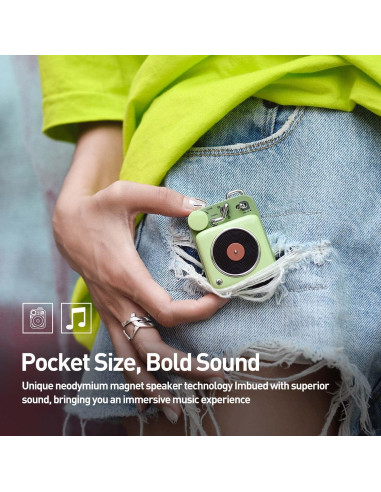 Altavoz Bluetooth MUZEN Botón Retro Verde Compacto 6.35cm