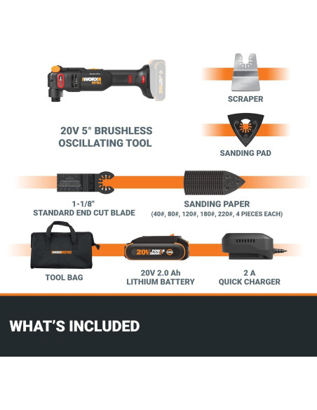 Herramienta Multiuso Oscilante Inalámbrica Worx 20V 5 Herramienta Multiuso Oscilante Inalámbrica Worx 20V 5