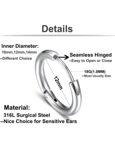 Pendientes de Aro Hipoalergénicos ZHIYAOR 18G Acero Inoxidable 2