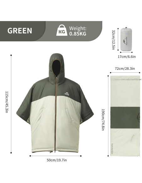 Poncho con Capucha Naturehike Verde - Saco de Dormir y Capa 190x72cm Poncho con Capucha Naturehike Verde - Saco de Dormir y Capa 190x72cm