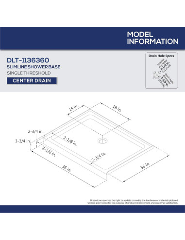 Base de Ducha DreamLine SlimLine 91x91 cm Blanco DLT-1136360