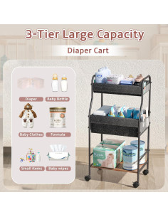 Carro de pañales Cathyeen 3 niveles con divisores y ruedas 2
