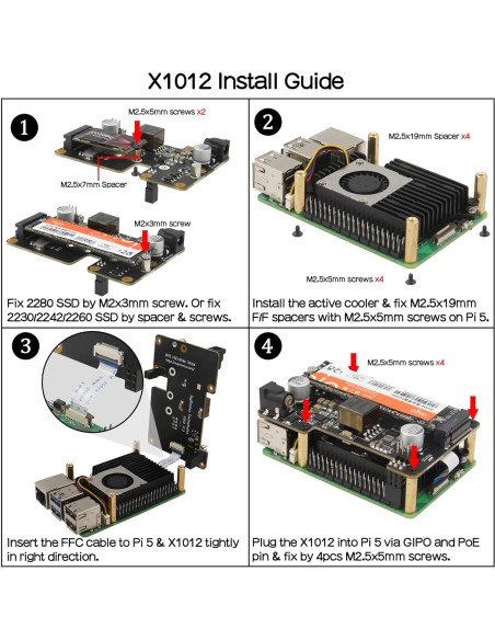 Geekworm X1012 PCIe a M.2 HAT NVMe SSD para Raspberry Pi 5 Geekworm X1012 PCIe a M.2 HAT NVMe SSD para Raspberry Pi 5