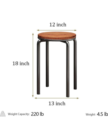 Juego de 4 Taburetes Apilables Rukulin 45.72 cm Madera y Metal Juego de 4 Taburetes Apilables Rukulin 45.72 cm Madera y Metal