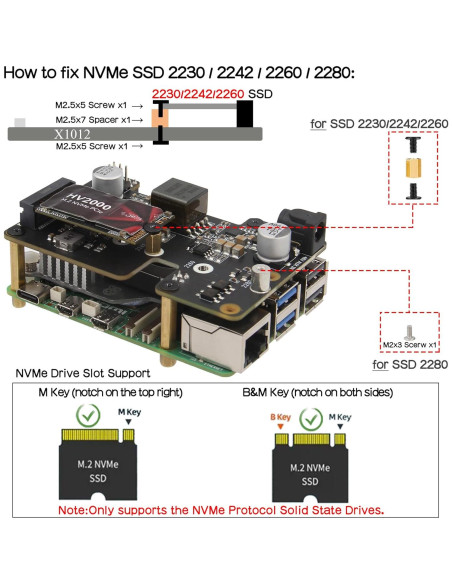 Geekworm X1012 PCIe a M.2 HAT NVMe SSD para Raspberry Pi 5 Geekworm X1012 PCIe a M.2 HAT NVMe SSD para Raspberry Pi 5