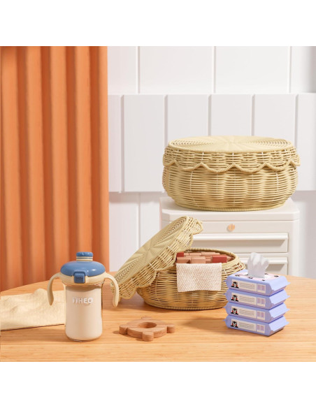 Juego de 2 Cestas de Almacenamiento Olpchee con Tapa Beige Juego de 2 Cestas de Almacenamiento Olpchee con Tapa Beige