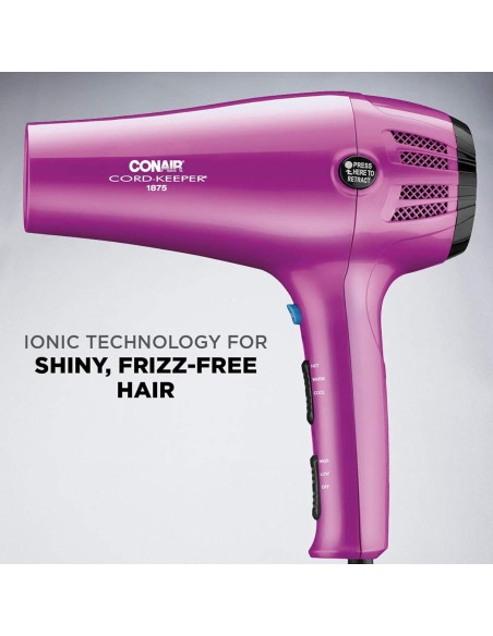 Secador de Pelo Conair Cord-Keeper 1875W Rosa con Cable Retráctil Secador de Pelo Conair Cord-Keeper 1875W Rosa con Cable Retráctil