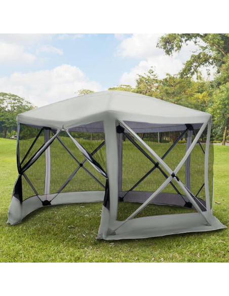 Carpa Plegable Outsunny 3.5x3.5m Hexagonal Beige para Exterior Carpa Plegable Outsunny 3.5x3.5m Hexagonal Beige para Exterior
