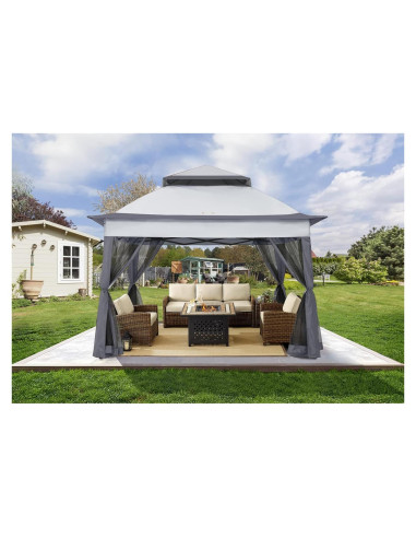 Carpa Plegable COOSHADE 11x11m Gris Oscuro con Mosquitera