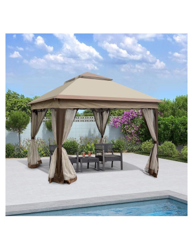 Gazebo Pop Up Adigyco 3.3x3.3m con Red Desmontable y Techo Doble