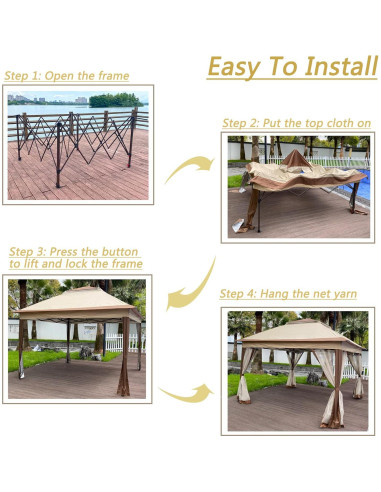 Gazebo Pop Up Adigyco 3.3x3.3m con Red Desmontable y Techo Doble