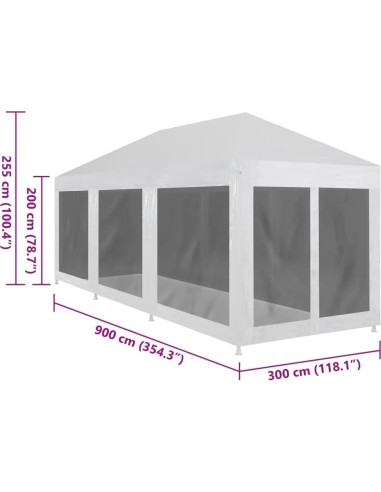Carpa de Fiesta YELWHI 9.0m x 3.0m con Paredes de Malla
