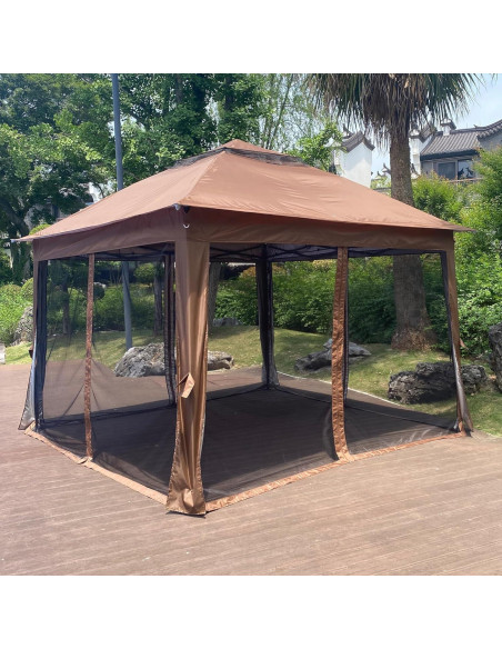 Gazebo Pop Up CNchef 3.35x3.35m con Red Desmontable Marrón Gazebo Pop Up CNchef 3.35x3.35m con Red Desmontable Marrón