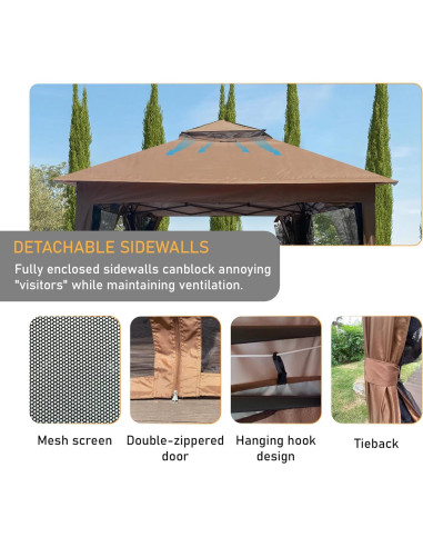 Gazebo Pop Up CNchef 3.35x3.35m con Red Desmontable Marrón
