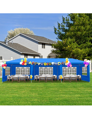 Carpa de Fiesta 3x9m Azul con Paredes Laterales para Eventos