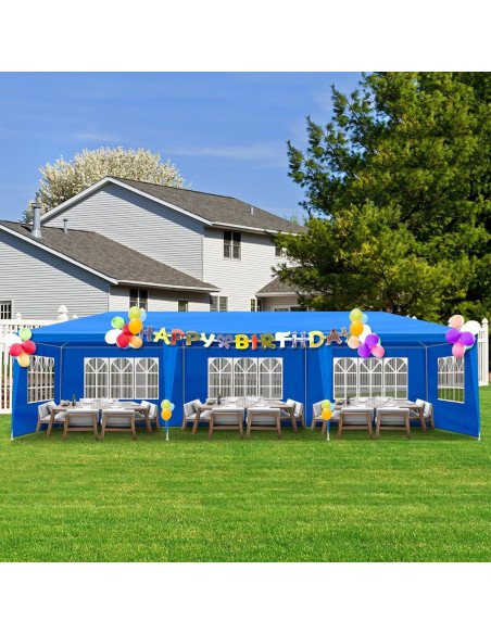 Carpa de Fiesta 3x9m Azul con Paredes Laterales para Eventos Carpa de Fiesta 3x9m Azul con Paredes Laterales para Eventos