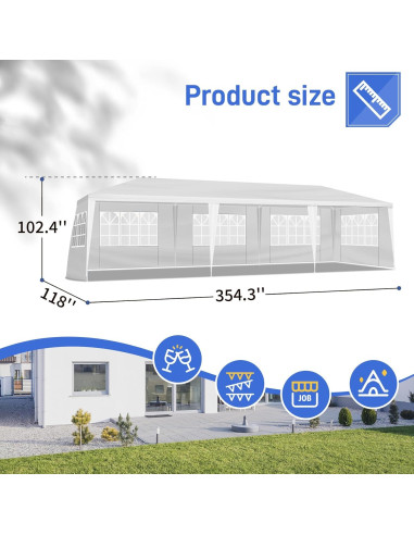 Carpa Pérgola Impermeable MATONELL 3x9m 7 Lados para Eventos