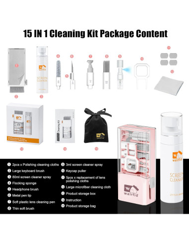 Kit de limpieza 15 en 1 Walrfid para teclado y pantalla 80ml