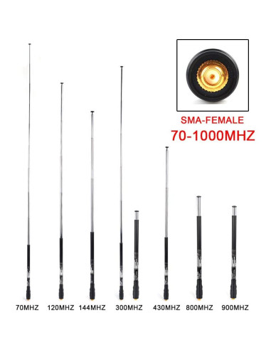 Antena Telescópica 70-1000MHz SMA-F para Radio de Dos Vías