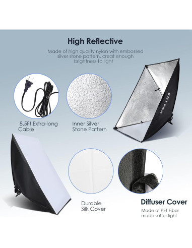 Kit de Iluminación Softbox Skytex 50x70cm 85W LED para Fotografía